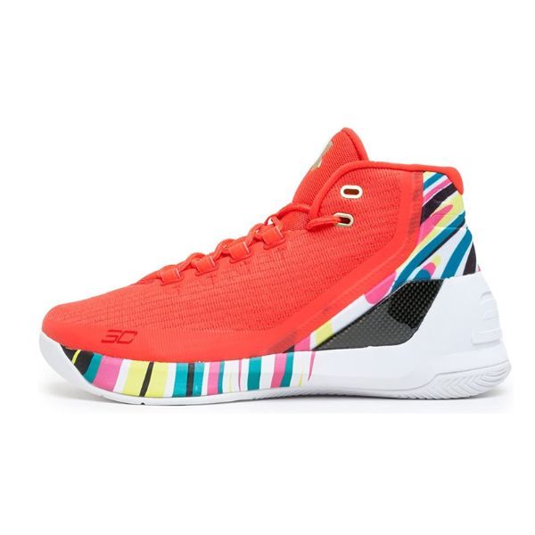 red and multicolor high top sneakers