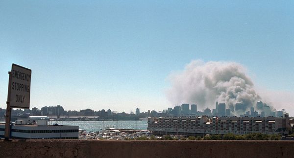 Smoke rising from lower Manhattan on 9/11/2001.