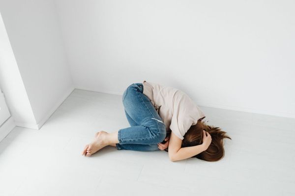 Panic attack lady on the floor