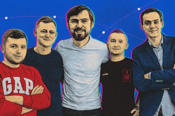 Liki24 co-founders Dmytro Liatambur, Volodymyr Zubenko, Anton Avrynskyi, Sergii Kliebanov, and Serhii Fadieiev (left to right)