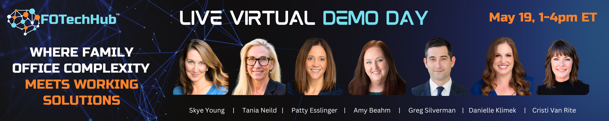 A banner ad for an FOTechHub love virtual demo day on May 19, 2026.