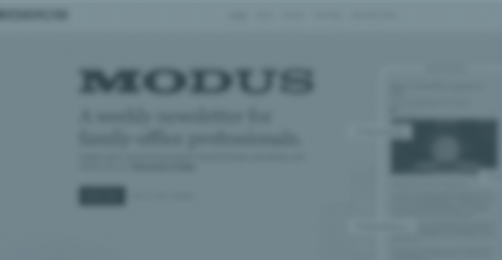 A blurred image of the new Modus homepage with an ellipsis GIF.