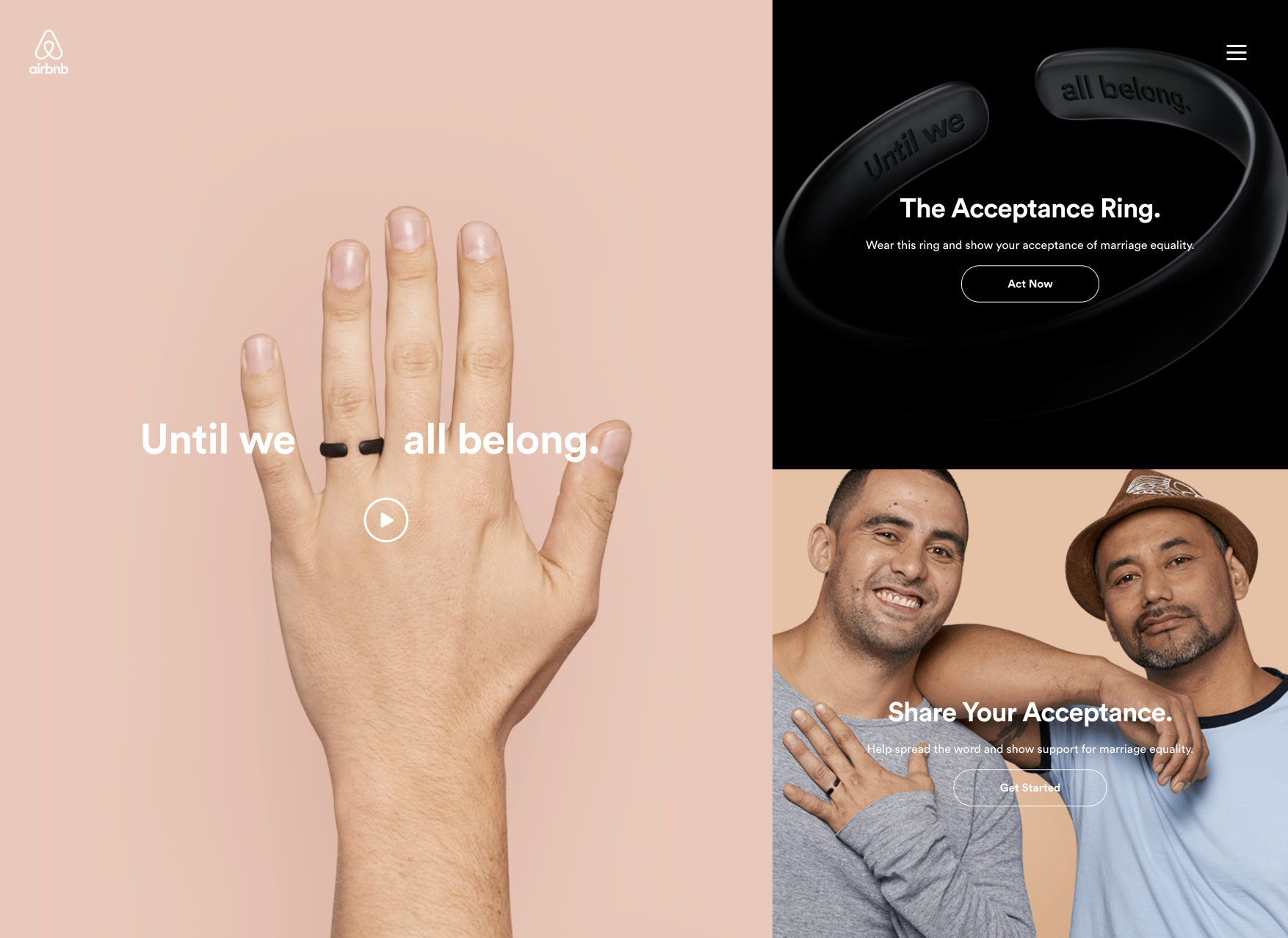 Webseite Until we all belong, Beispiel Split-Screen-Design