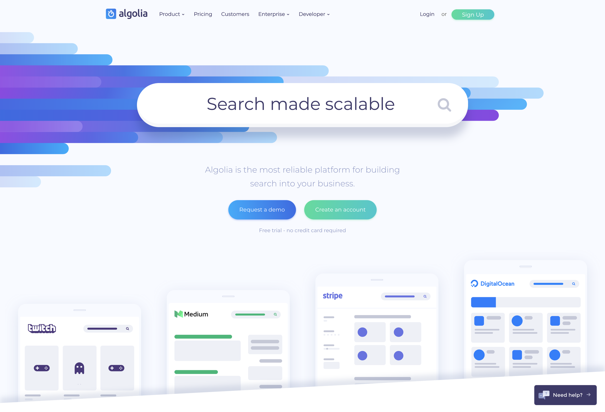 Webseite Algolia, Beispiel Farbverläufe mit Elementen