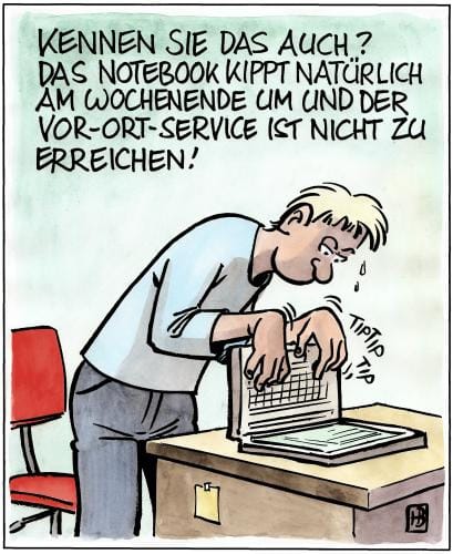 Ilustration: Notebook kippt und User weiss sicht nicht zu helfen