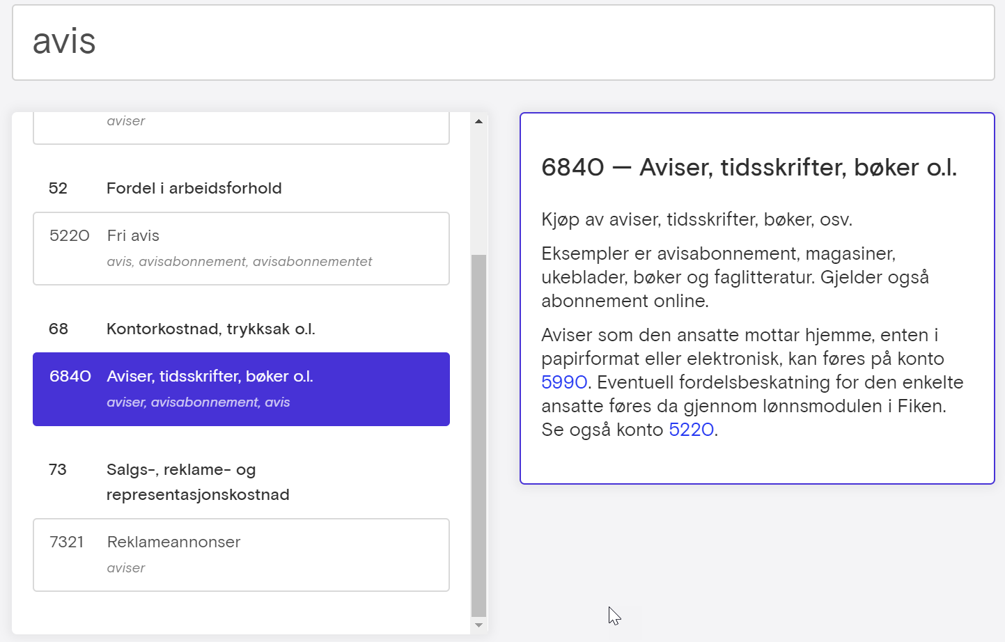 Skjermbilde fra kontohjelp som viser beskrivelse av konto