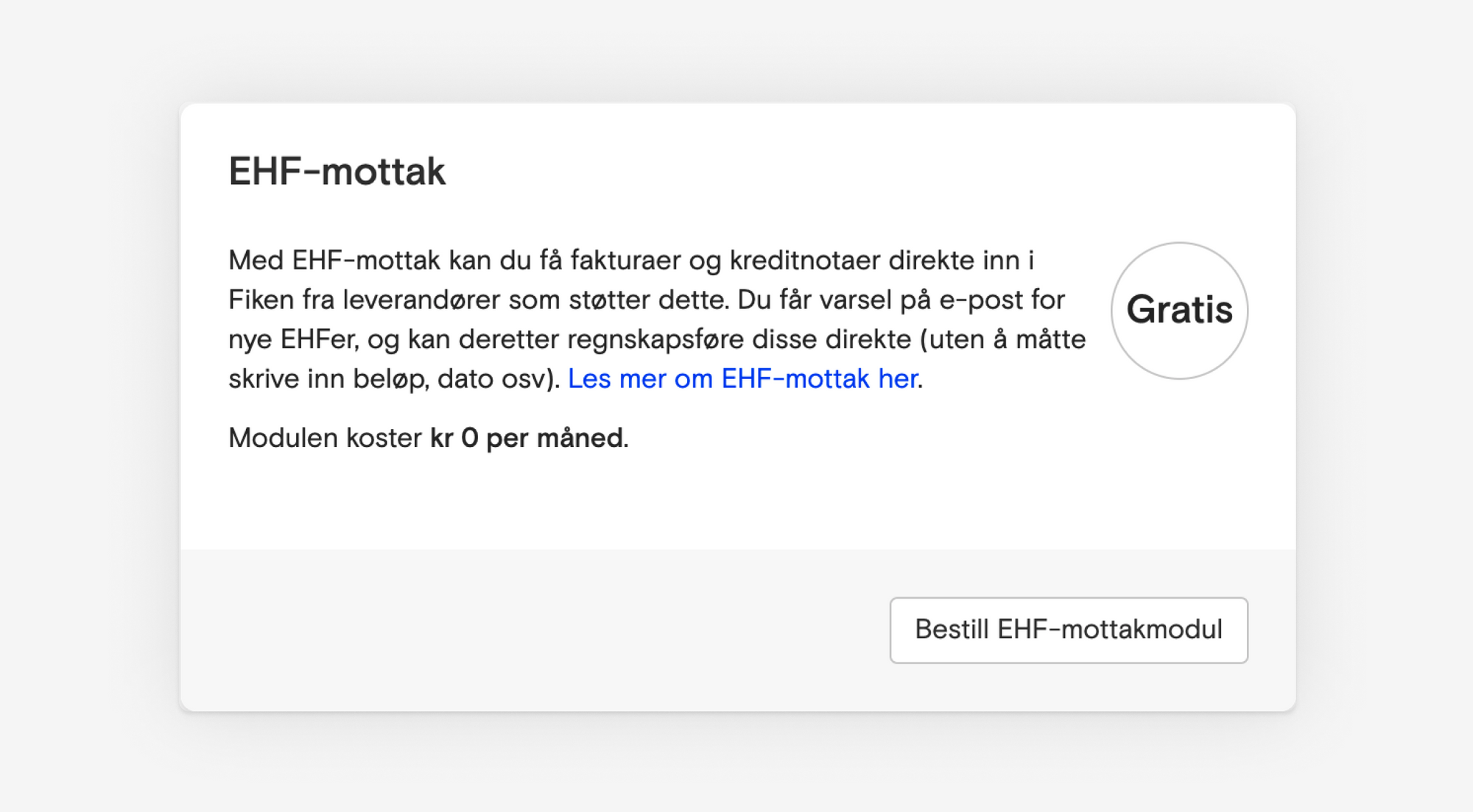 Skjermbilde av veiviser for EHF-mottak i Fiken