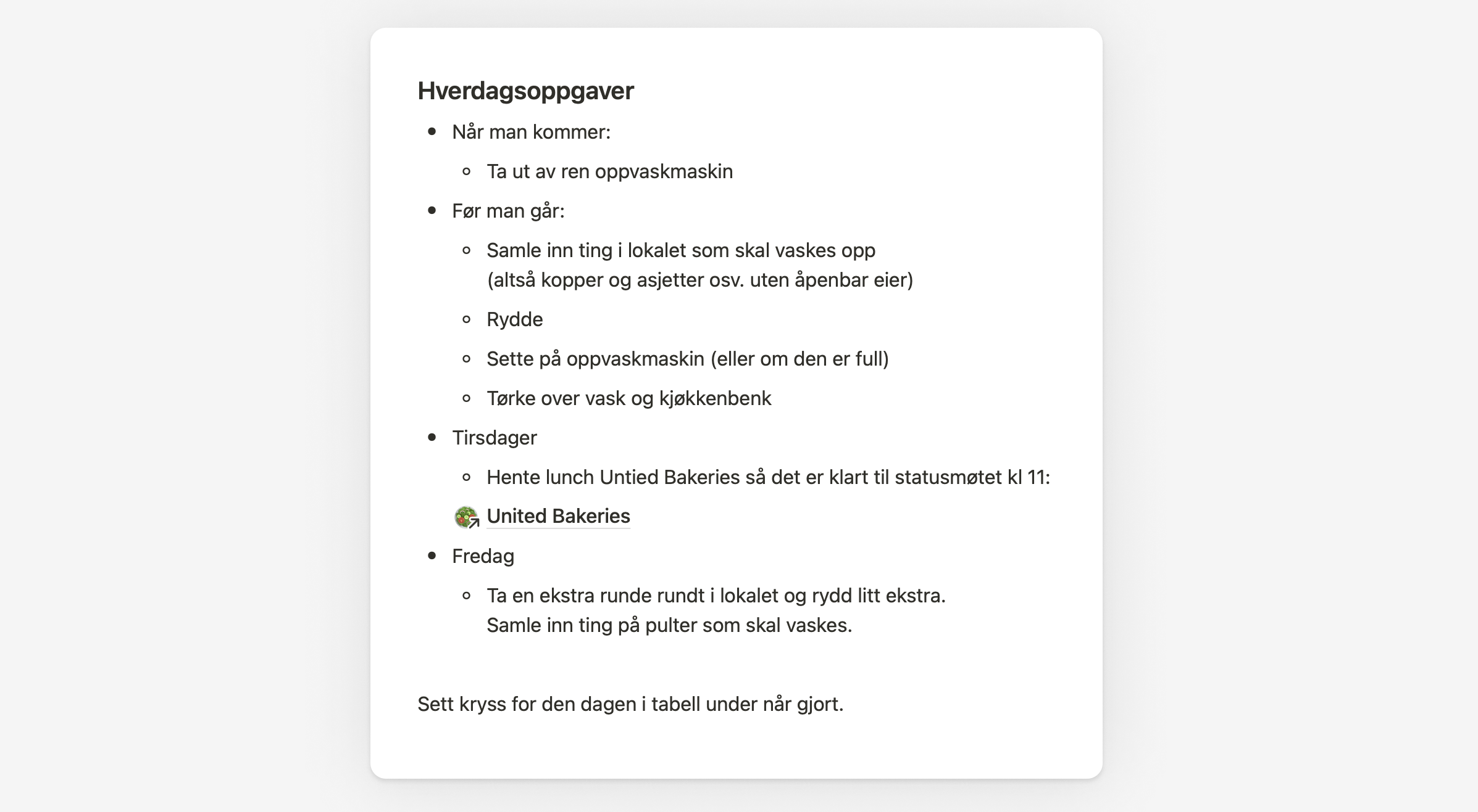 Skjermbildet som viser ordenselevenes oppgaver