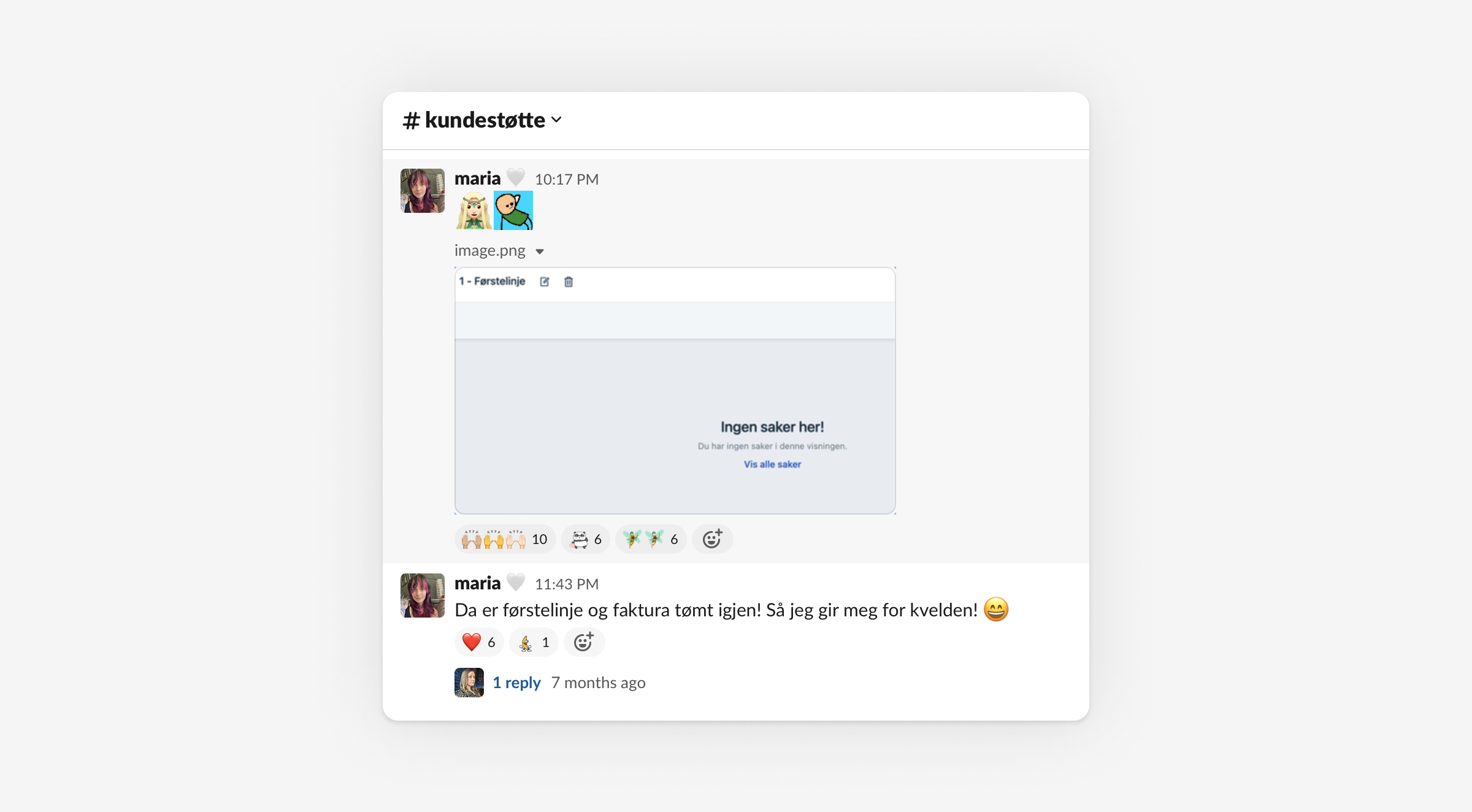 Skjermbilde som viser at all kundestøttesaker er svart på