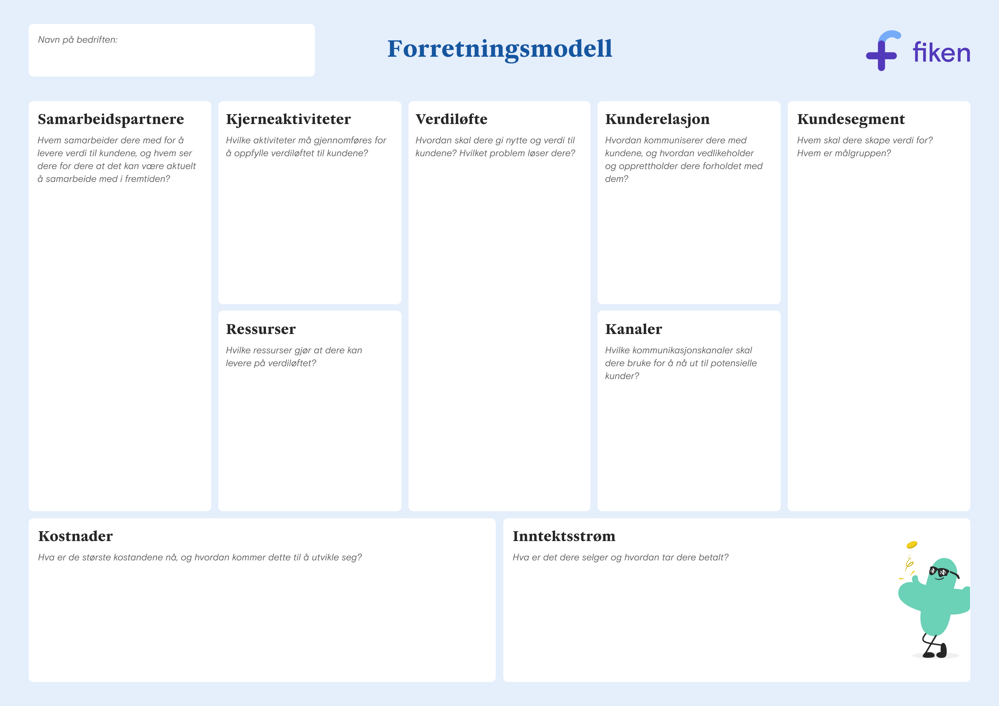 Et dokument som viser mal for forretningsmodell