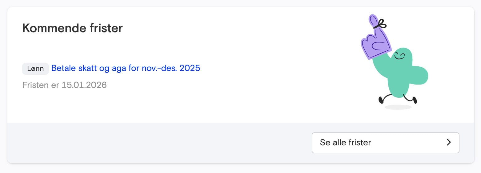 Skjermbilde som viser påminnelse om regnskapsfrist inne i Fiken