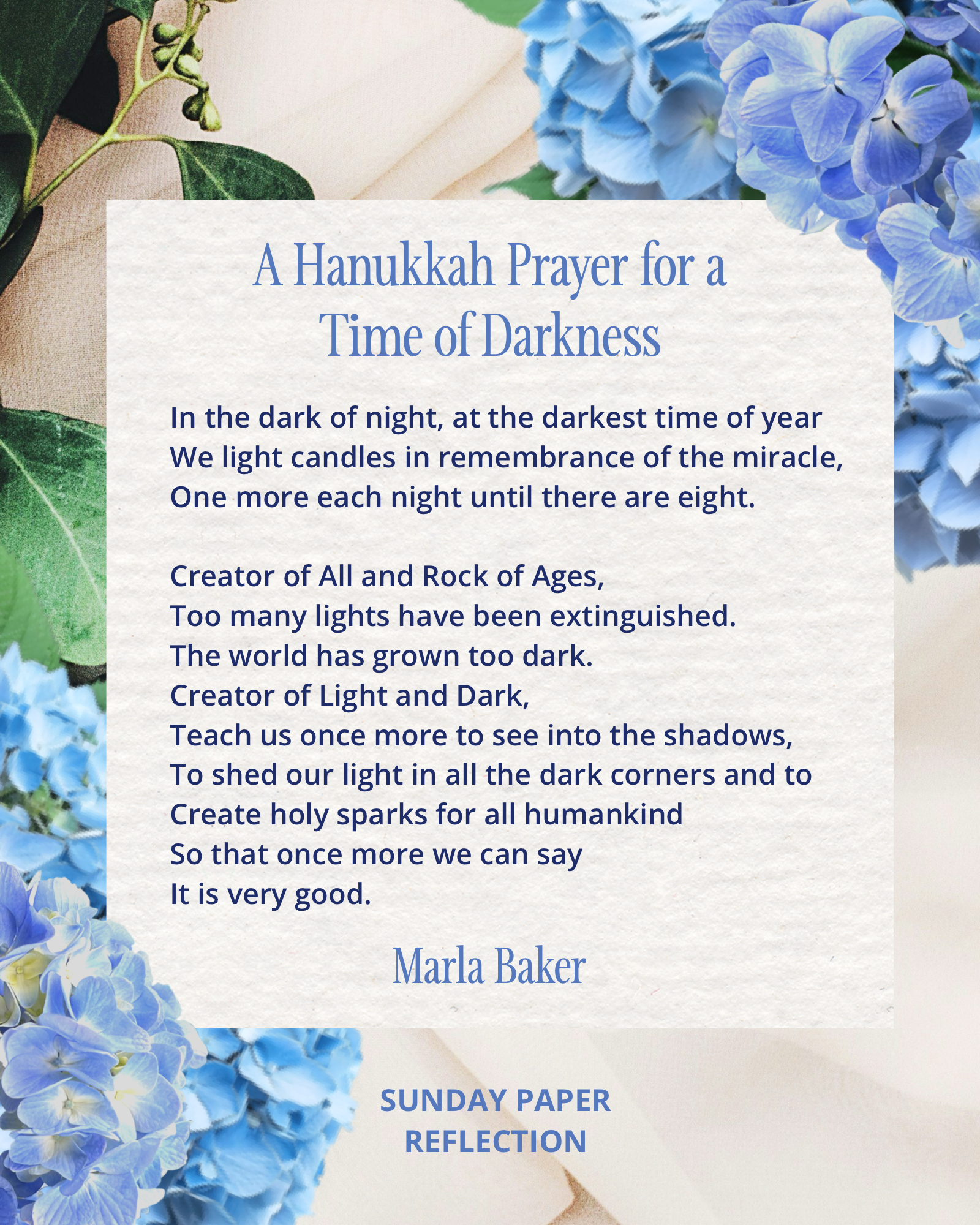 A Hanukkah Prayer for a Time of Darkness by Marla Baker