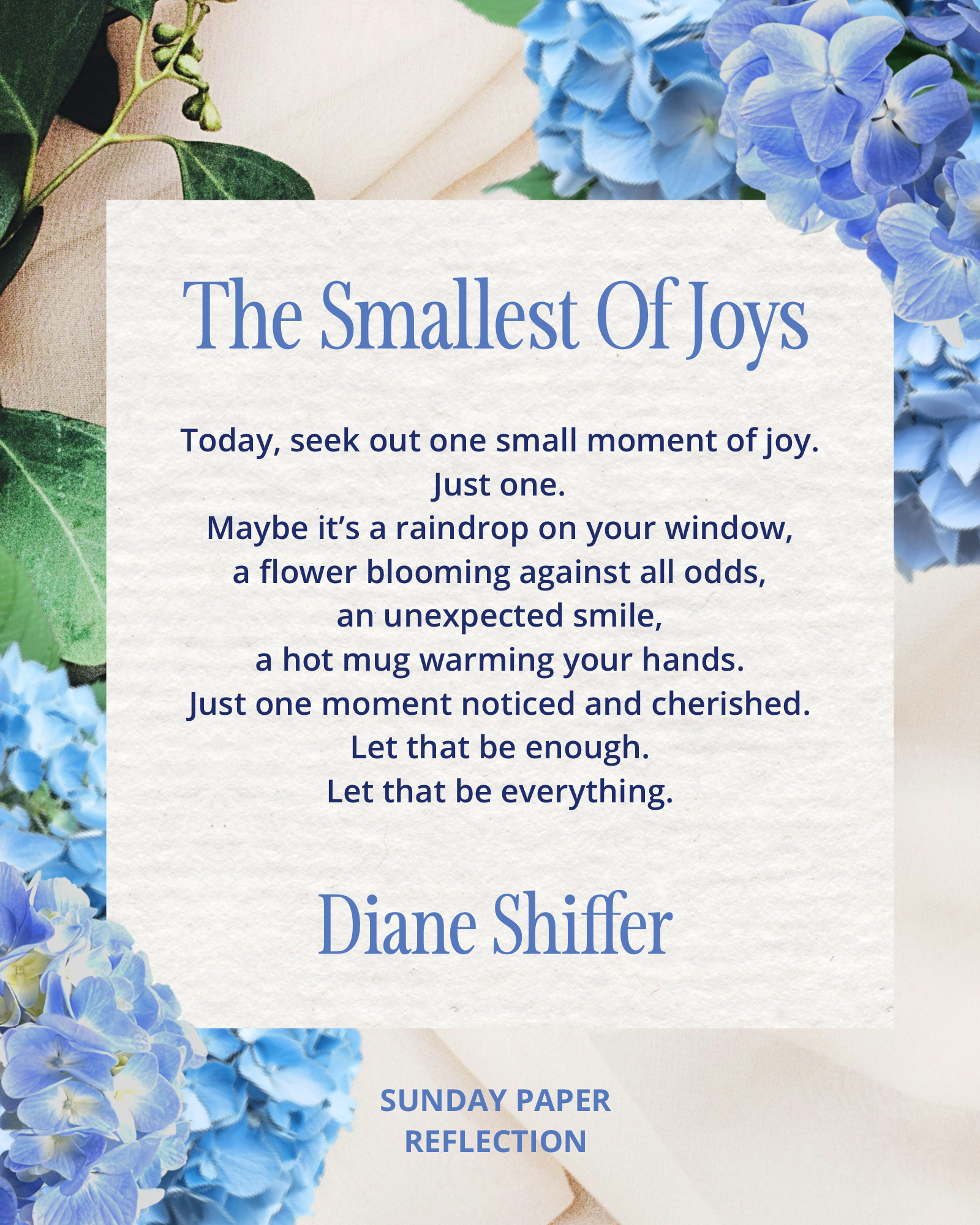 Excerpted From the Smallest of Joys by Diane Shiffer