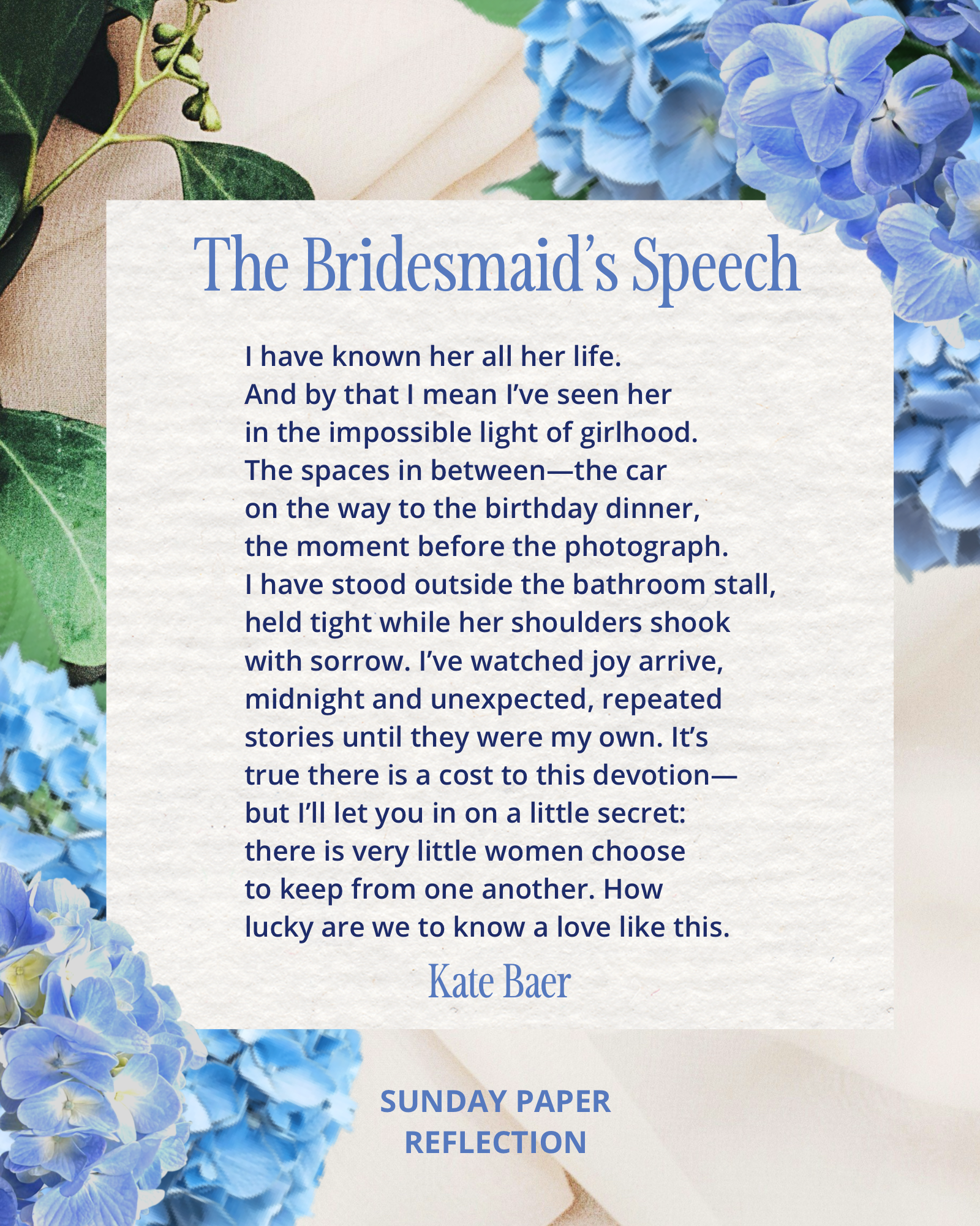 "The Bridesmaids Speech" by Kate Baer
