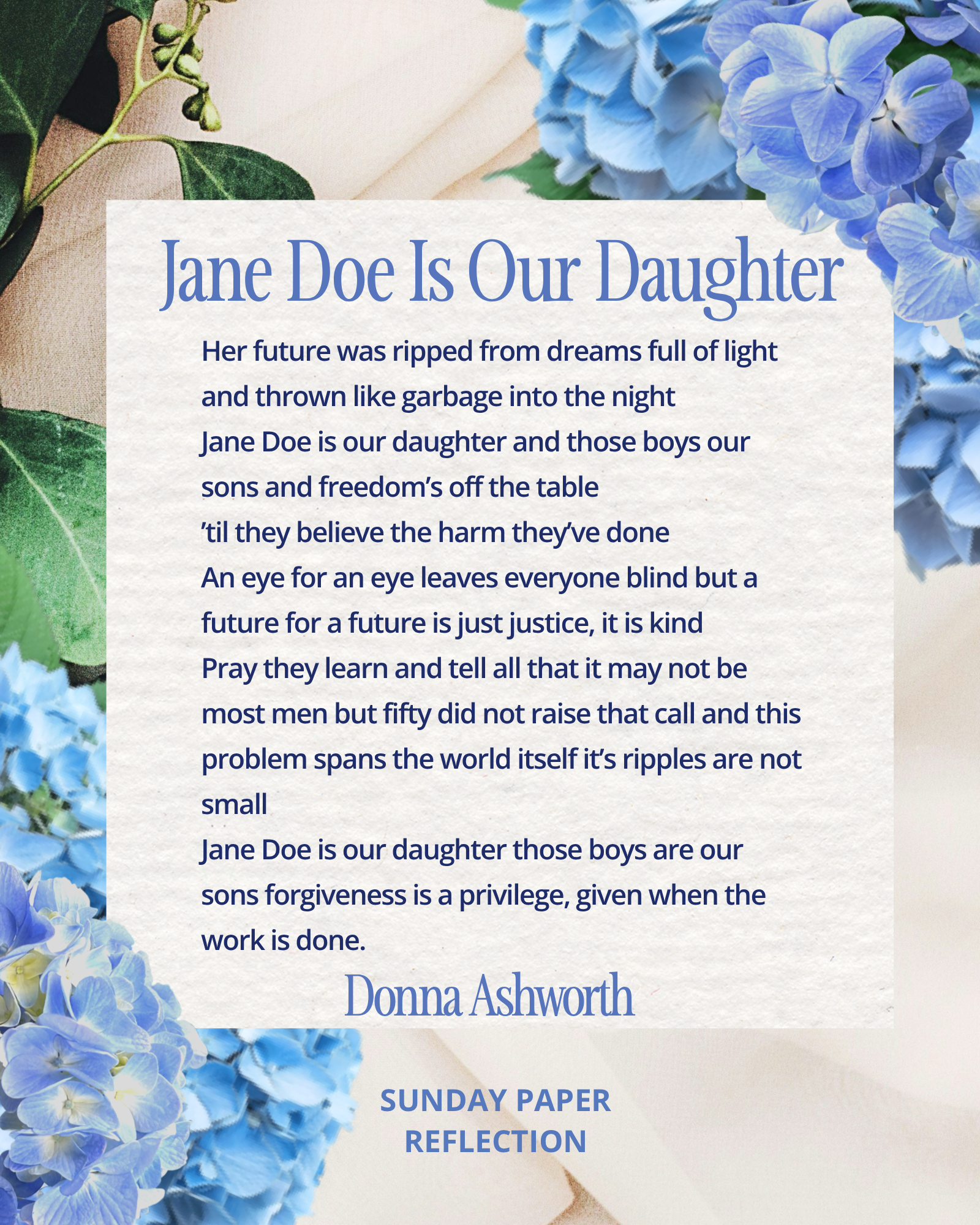 "Jane Doe Is Our Daughter" by Donna Ashworth