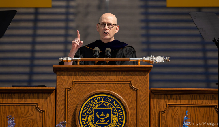 Brad Meltzer giving the University of Michigan 2024 commencement address.