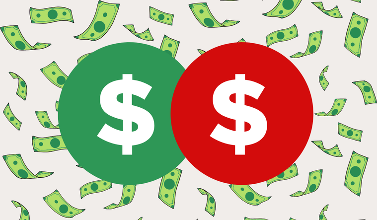 Money—green and red.