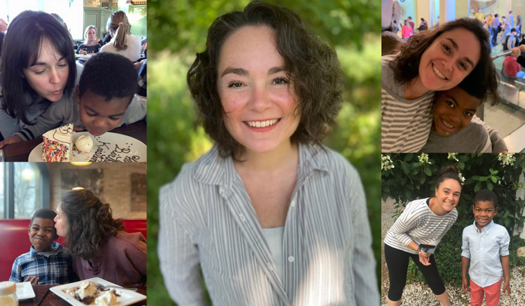 Photo collage of Kristina Grish and her son.