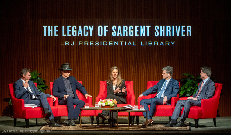 Maria Shriver and her brothers, and CEO of LBJ Foundation Mark K. Updegrove