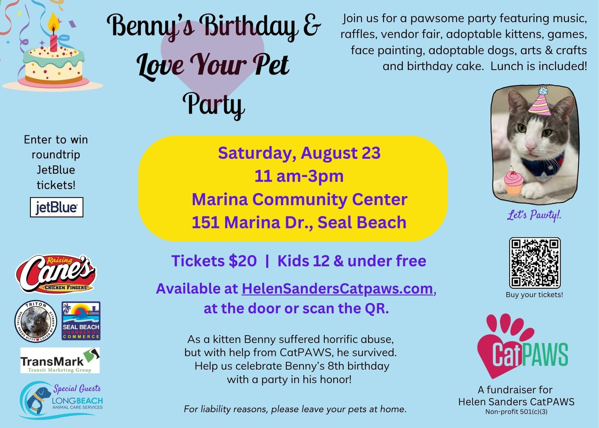 An advertisement for "Benny's birthday and love your pet party."