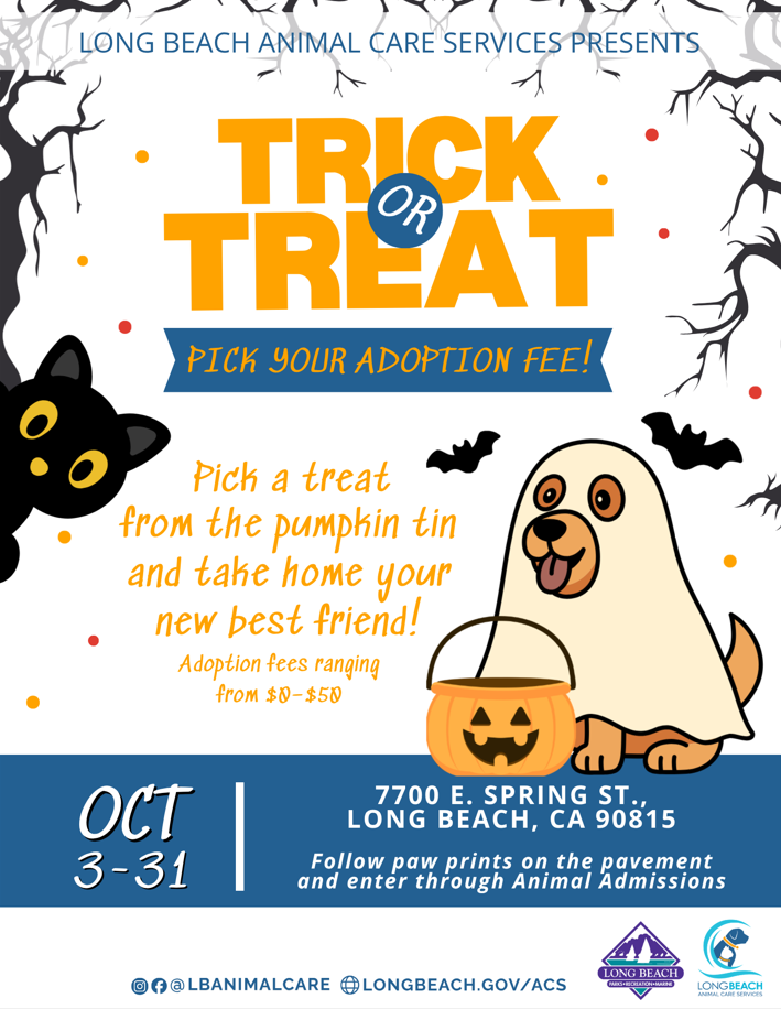 A graphic that says "Trick or Treat—Pick your adoption fee!"