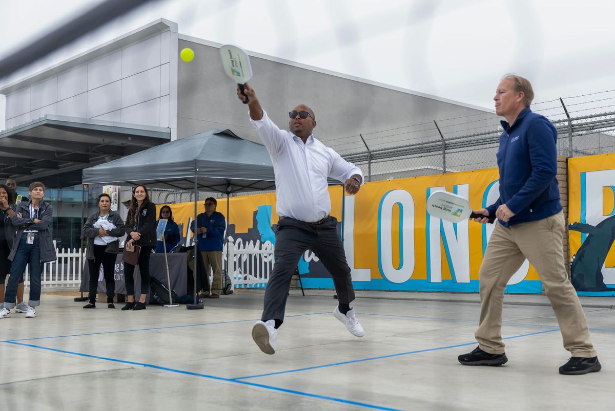 PHOTOS: Long Beach officials seal a time capsule, play pickleball at ‘America’s coolest airport’