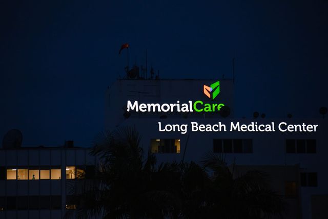 A building with the words "MemorialCare" and "Long Beach Medical Center.
