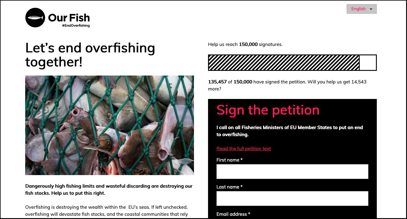 A petition page from Our Fish