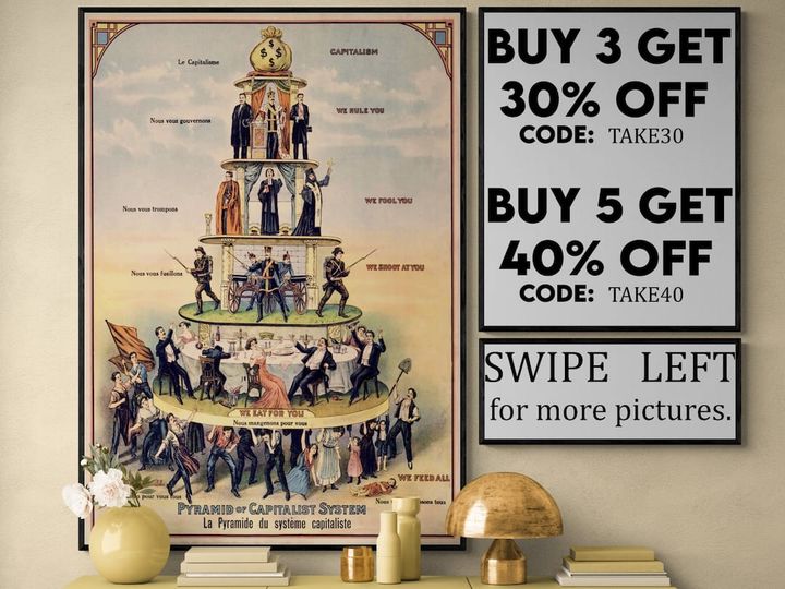 The Pyramid of Capitalist System (Industrial Worker, 1911) being sold on a now-defunct Etsy shop for 30% off if you buy 3.