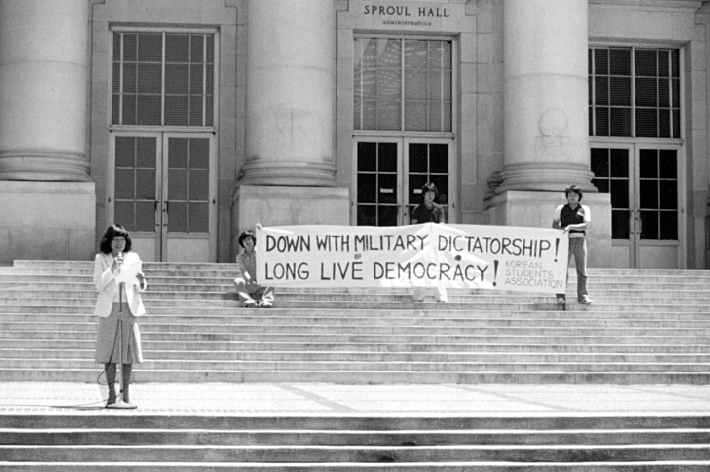  Elaine protesting on Sproul steps at UC Berkeley, early 1980s