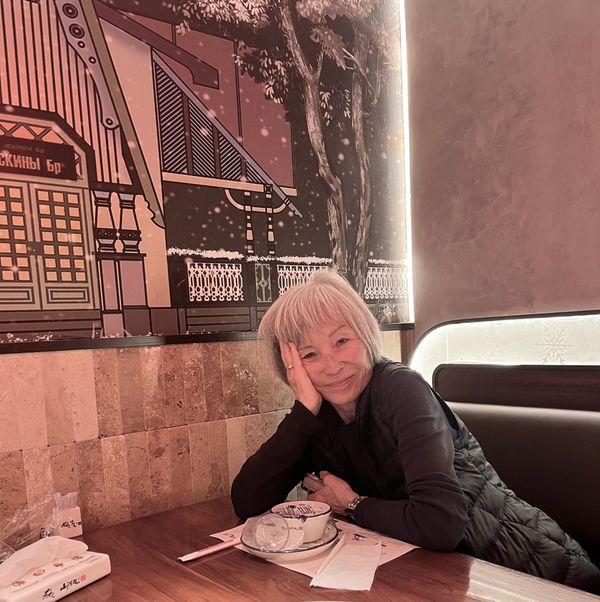 Elaine at a cafe in Harbin, China, May 2025