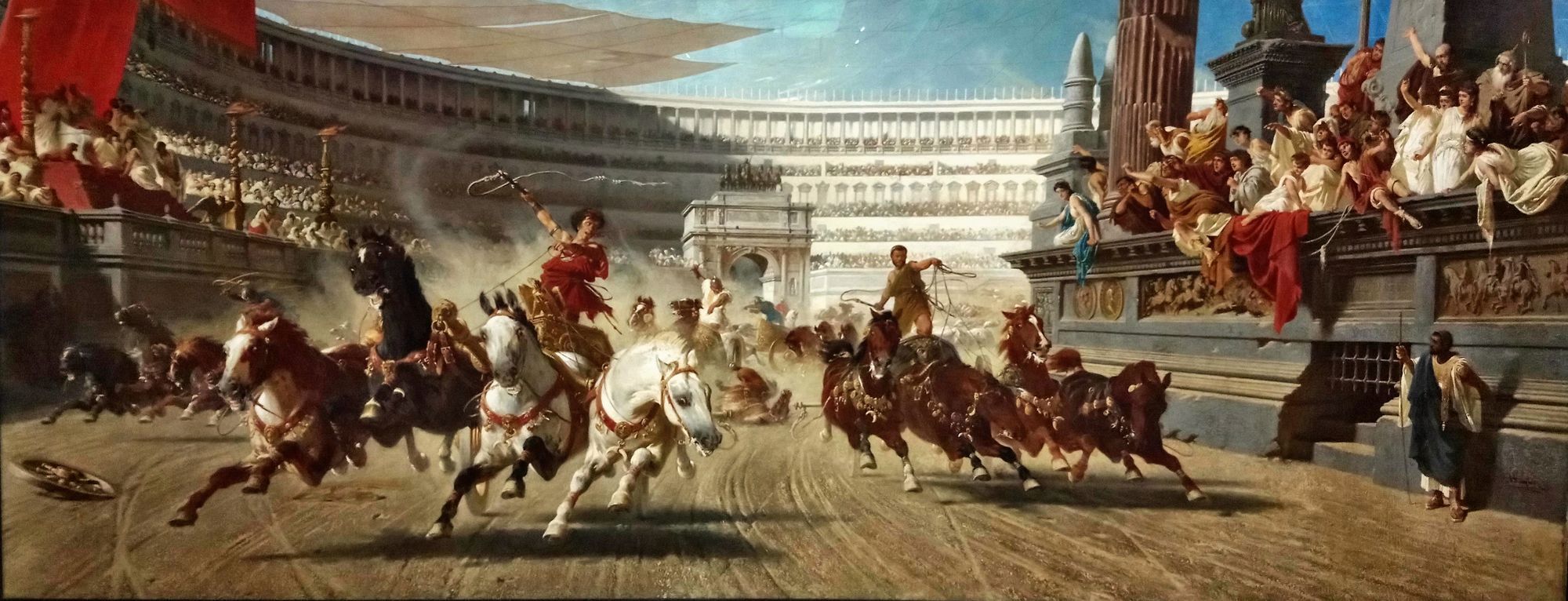 The Chariot Race, Alexander von Wagner, 1882, featuring chariots racing in the Roman Colosseum