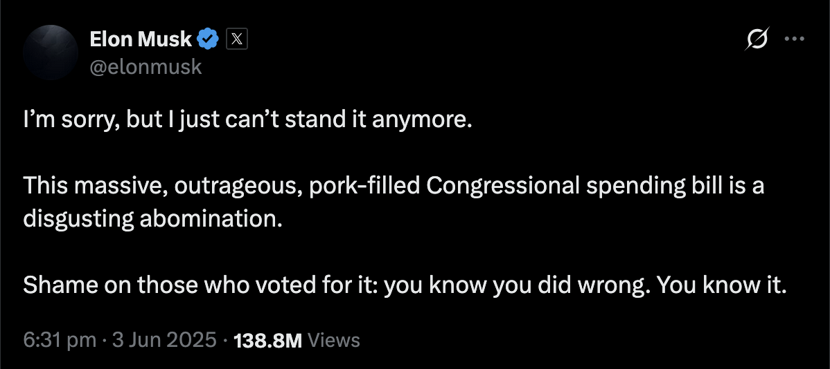 Elon Musk Trump Bill Post