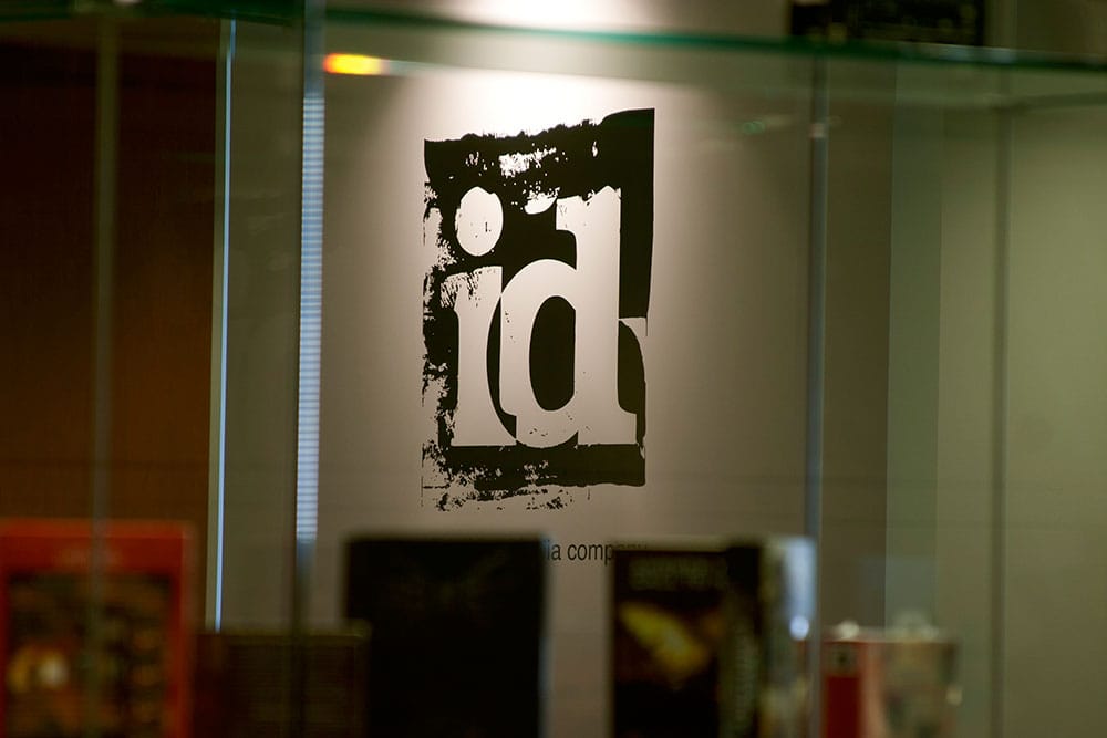 id Software logo on a glass wall in their office