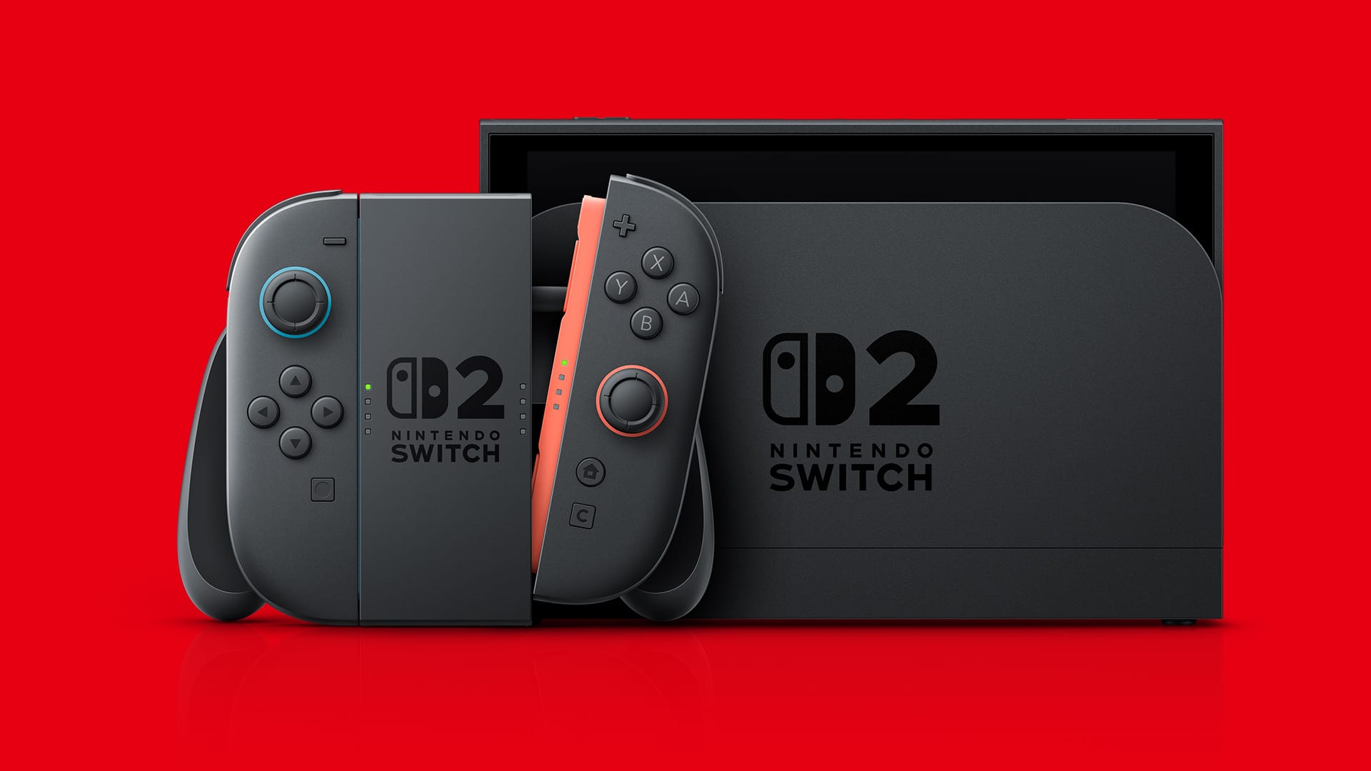 the Nintendo Switch 2 on a red background