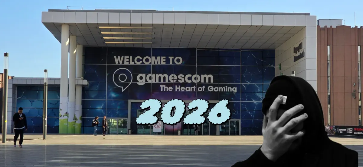 Knoebel avatar in front of Gamescom entrance.
