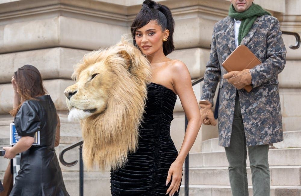 Kylie Jenner - Lions Head Dress - Paris Fashion Week 2023 - Getty