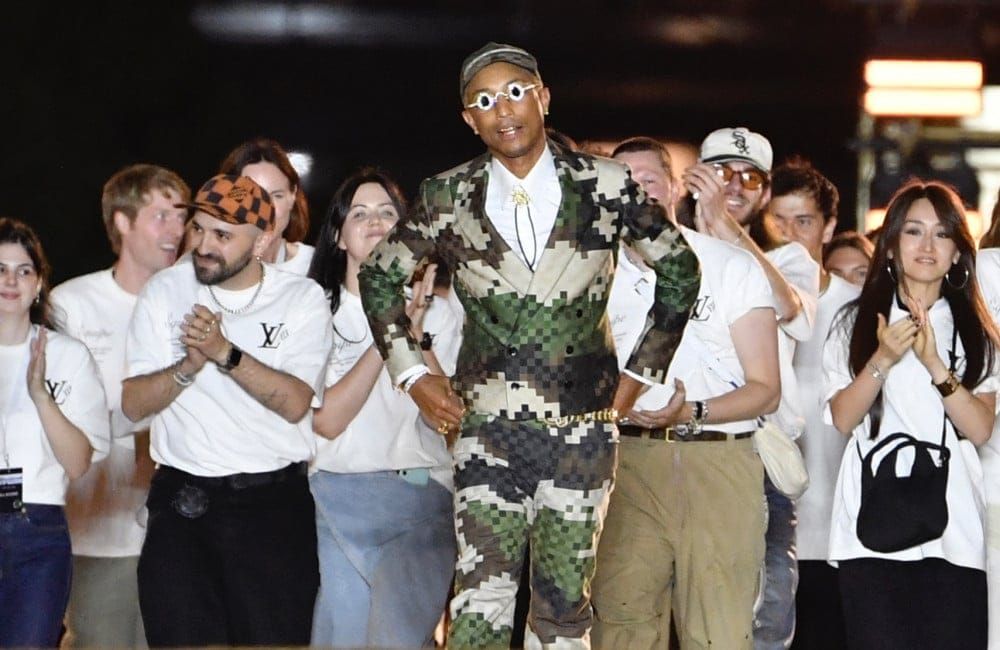 Pharrell Williams at Paris Fashion Week Pont Neuf June 2023 - Getty