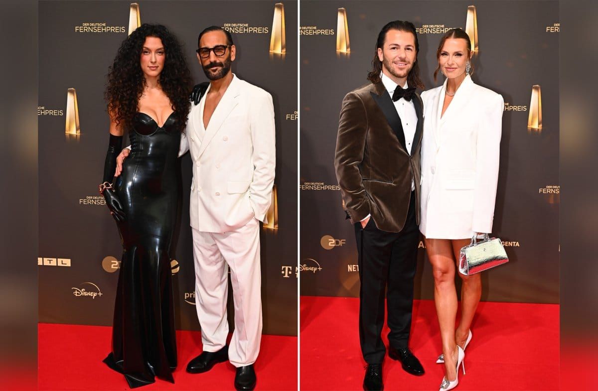Rebecca Mir (l.) und Massimo Sinató glänzten in Schwarz und Weiß und Riccardo Basile und Laura Wontorra (r.) gaben ebenfalls…