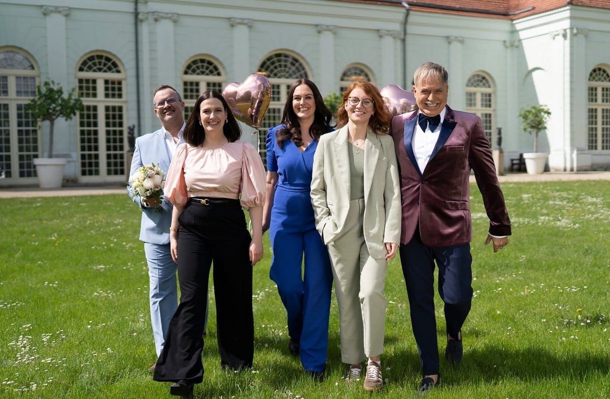 "Duell der Hochzeitsprofis" (v.l.): Weddingplanner Marco Fuß, Amelie Borges, Madeleine Bolz, Marie Mika und Froonck.