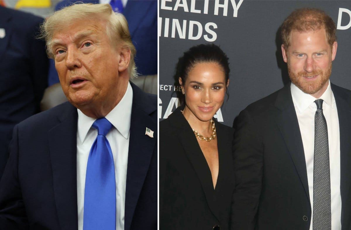 Donald Trump (li.) hat einmal mehr seine Meinung über Meghan und Harry geäußert.