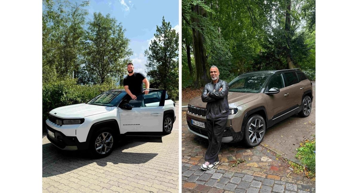 Björn Werner am weißen Jeep Compass und Patrick Esume am braunen Jeep Compass