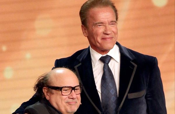 Danny DeVito and Arnold Schwarzenegger - 2015 Golden Camera - Getty