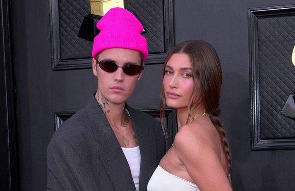 Justin Bieber and Hailey Bieber - Grammys 2022 - Getty