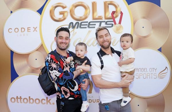 Michael Turchin (L) and Lance Bass (R)  with their kids - Feb 23 - Gold Meets Golden - CA - Getty