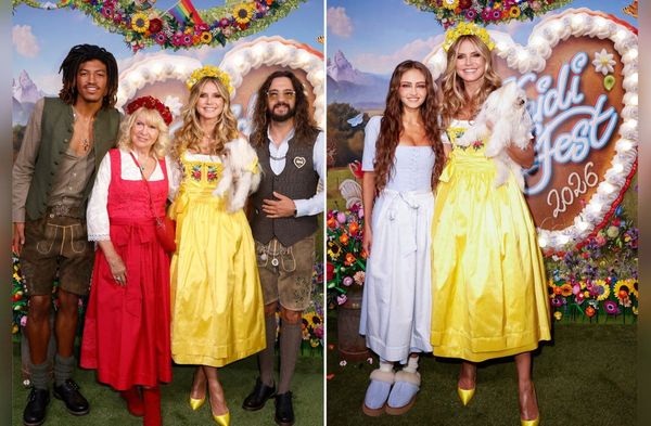 Heidi Klum zeigte sich mit Sohn Henry Samuel, Mutter Erna Klum, Ehemann Tom Kaulitz und Tochter Leni auf dem grünen Teppich.