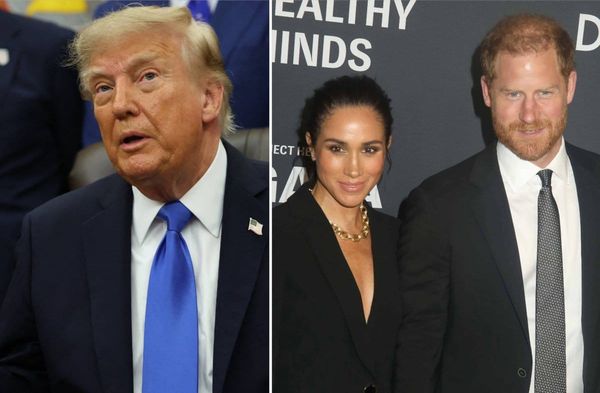 Donald Trump (li.) hat einmal mehr seine Meinung über Meghan und Harry geäußert.