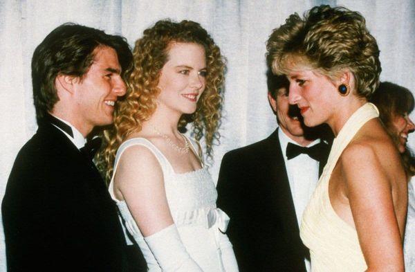 Tom Cruise mit seiner damaligen Partnerin Nicole Kidman und Prinzessin Diana (re.) in London.