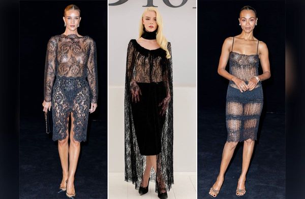 Rosie Huntington-Whiteley, Anya Taylor-Joy und Zoë Saldaña (v.l.) in ihren transparenten Looks.