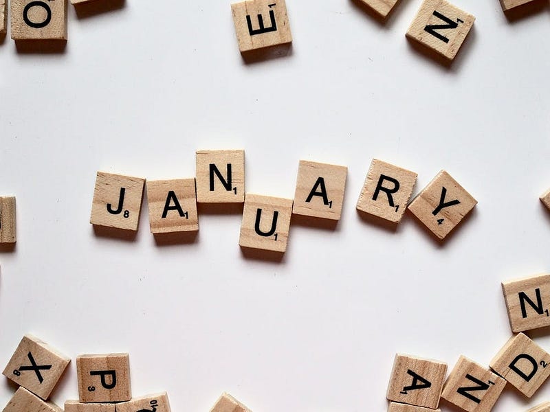 The word ‘January’ in Scrabble letters